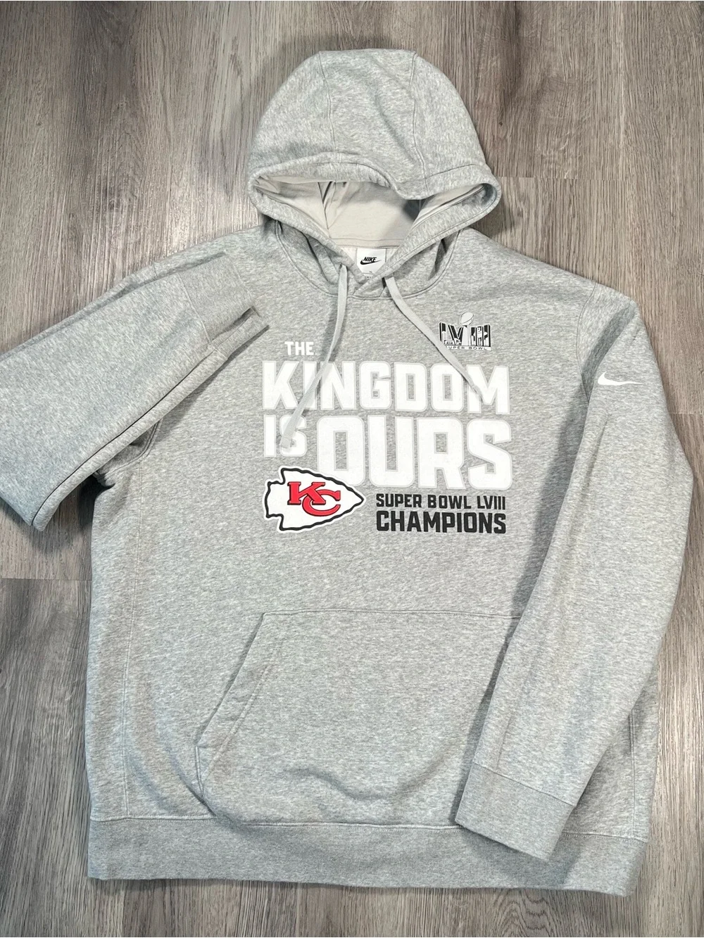 Kansas City Chiefs Kingdom Mens  XL Nike Gray Hoodie Sweatshirt Super Bowl LVIII